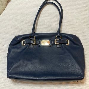 MICHAEL Michael Kors Navy Leather Tote with Gold Hardware